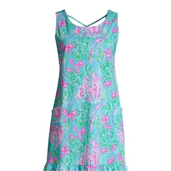 Lilly Pulitzer Kristen Flounce Amalfi Blue Best Fishes Sleeveless Size Large - Picture 11 of 11